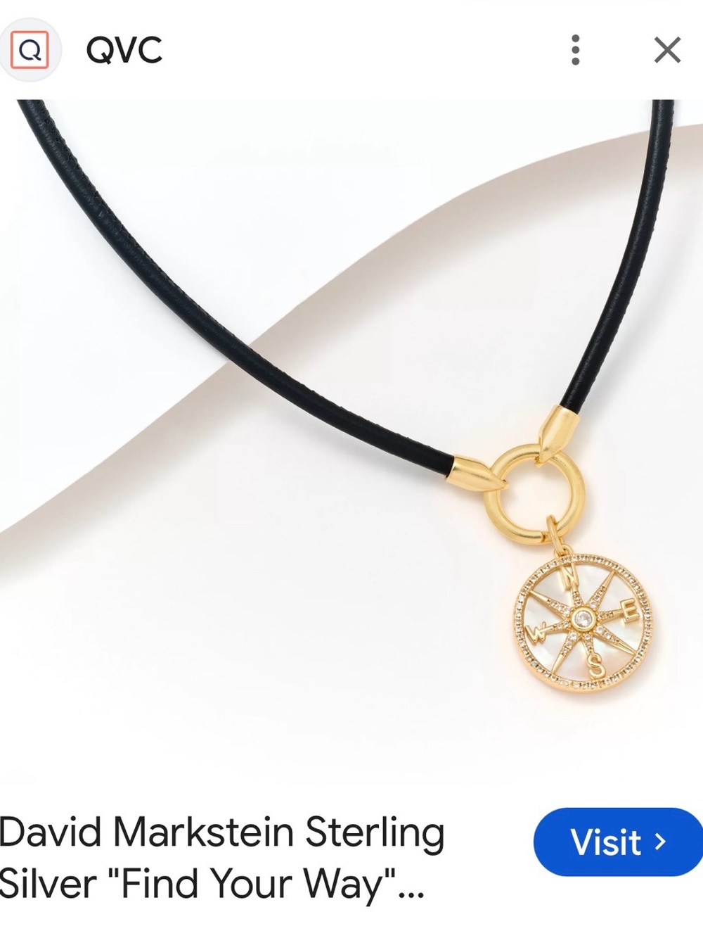 David Markstein “Find your Way” Compass Pendant Necklace with Black Leather cord - Picture 4 of 14